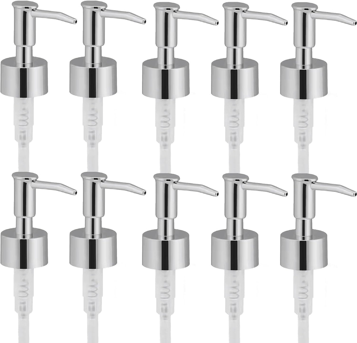 Soap Dispenser Pump Head Replacement 10 Pack, 28/400 Threads Standard Size, for Bathroom and Kitchen (Clear Silver)