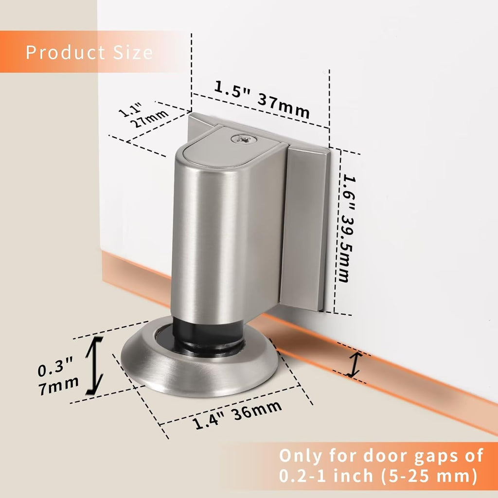 Bak Bo Magnetic Door Stoppers 2 Pack Bottom of Door Holder Keep Door Open No Drilling Magnet Floor Door Stop with Screws and Adhesive Brushed Nickel DS268BN-2