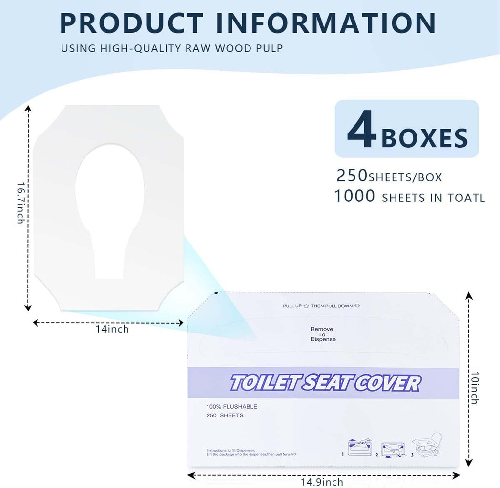 4 Pack (1000 Pieces) Disposable Toilet Seat Covers Flushable Paper Toilet Seat Cover for Bathroom, Hotels, Travel, Kids or Adults
