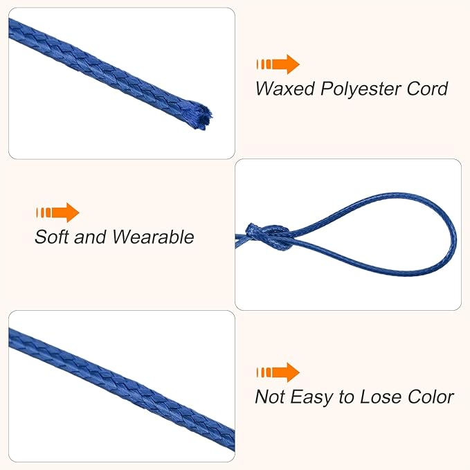 MECCANIXITY Waxed Cord 1.2mm Waxed Polyester Cord 175 Yard Wax String for Bracelet Making,Necklaces, Beading,Jewelry Making and DIY Crafts(Navy Blue)