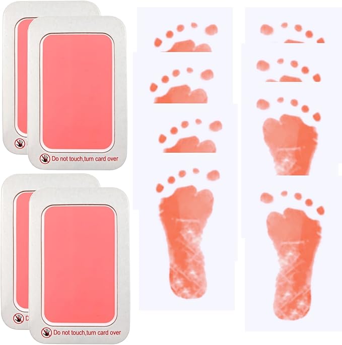Baby Footprint and Handprint Kit, 4 Pink Inkless Print Pads + 8 Imprint Cards, Dog Paw Print Kit Clean Touch Ink Pad Perfect Keepsake Gift for Newborns and Pets Printing Touch Imprints