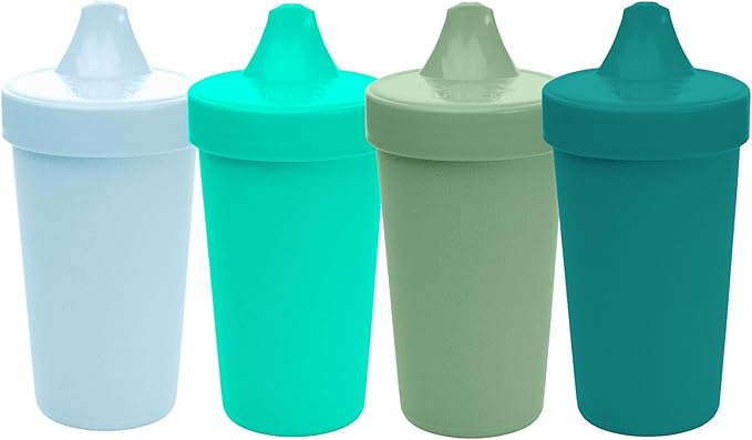 Re-Play Sippy Cups for Toddlers - 10 Oz. Reusable Spill Proof Cups for Kids, Dishwasher/Microwave Safe - Made in USA - Set of 4-3.13" x 6.25" - Sea Glass