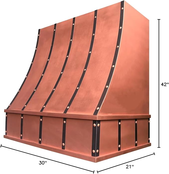 CT Copper Tailor Sloped Copper Vent Hood Wall Mount,42'' W,30''H, 1150 CFM Exhaust Fan,Stainless Steel Vent,LED Light,Dishwasher-Safe Baffle Filters,VH8TR1