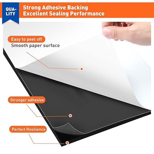 MAGZO 4Pcs Adhesive Foam Padding 1/2 in Thick X 12 in X 8 in,Closed Cell Foam Sheets Neoprene Rubber Self Stick Pads Anti Vibration Pads,Black (12in x 8in x 1/2in, 4Pcs)