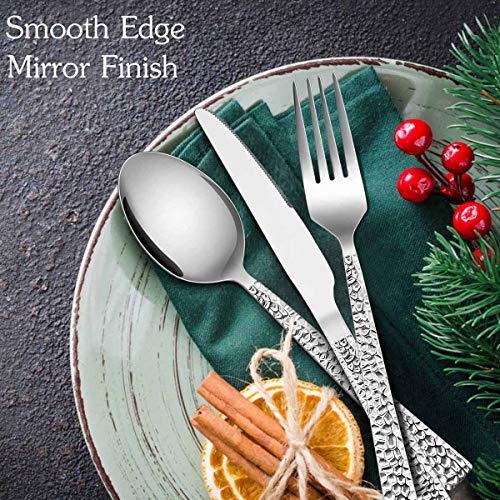 E-far 10-Piece Hammered Silverware Set, Stainless Steel Square Flatware Set Service for 2, Tableware Cutlery Set Includes Forks Spoons Knives, Modern Design & Mirror Polished - Dishwasher Safe - size: 10-Piece for 2