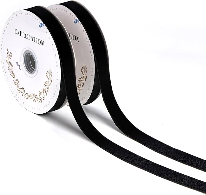 Black Velvet Ribbon 5/8'' 2 Rolls Total 30 Yards, Use for Gift Wrapping, Christmas Tree, Wreath Decoration, DIY Crafts