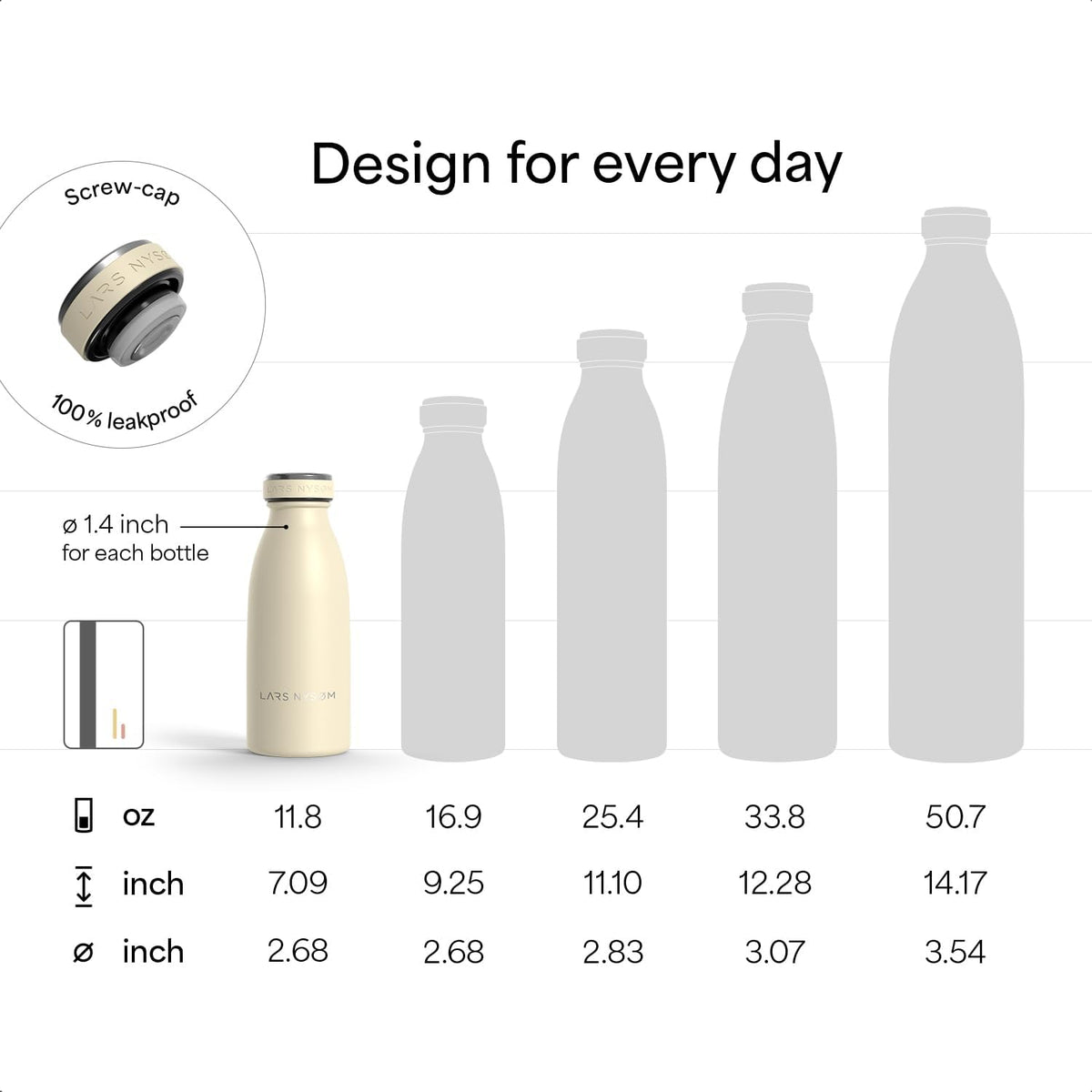 LARS NYSØM Stainless Steel Insulated Water Bottle 12oz 17oz 25oz 34oz 51oz | Insulated Thermo Flask for Hot and Cold Beverages | Leakproof Drinking Bottle (Blush Rose, 11.9oz)