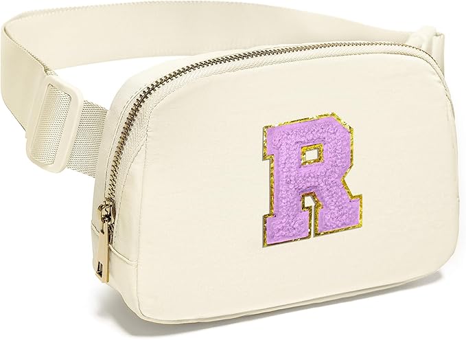 Gitus Gifts for 8 9 10 11 12 Year Old Girls Belt Bag Fanny Pack Crossbody Bags with Initial Letter Patch Cute Stuff Birthday Gifts for Teen Girls Women Personalized Trend Stuff (Ivory-R)