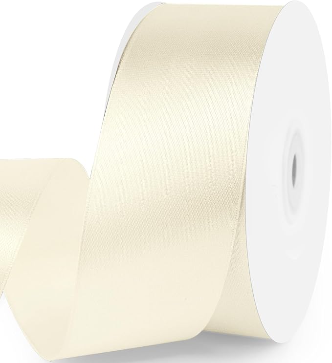 1-1/2" x 50 Yards Satin Ribbon - Ivory Silk Ribbon with Spool - Ideal for Gift Wrapping, Floral Bouquets, Crafts, Wedding Party Decorations, Christmas and Sewing Projects