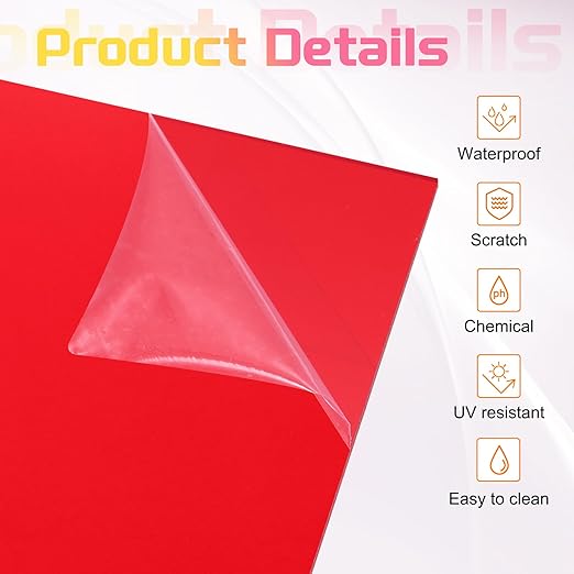 uxcell 4Pcs Acrylic Sheets 8x8 Inch Acrylic Panel 1/8 Inch-3mm Plastic Board for Picture Frames Sign Holders DIY Display Projects Craft, Clear Red