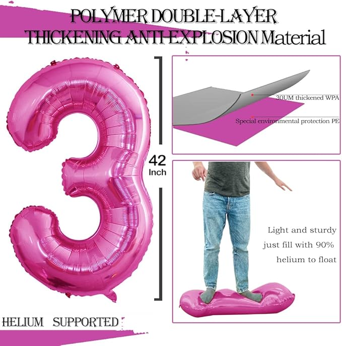 GOER Number 13 Balloons for 13th Birthday Sweet 13 Party Decorations,42 Inch Jumbo Foil Helium 31 Balloons for 31st Birthday Party Decoration (Hot Pink)