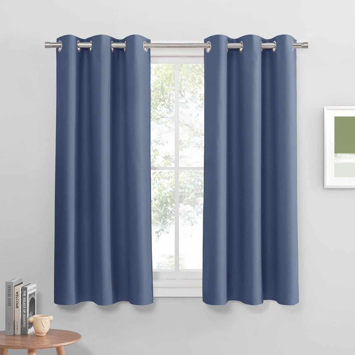 PONY DANCE Blackout Curtains 54 Long - Solid Thermal Insulated Grommet Top Noise Reductiong Window Drapes for Kids Bedroom Living Room, 42 x 54 inches, Blue Haze, 2Panels