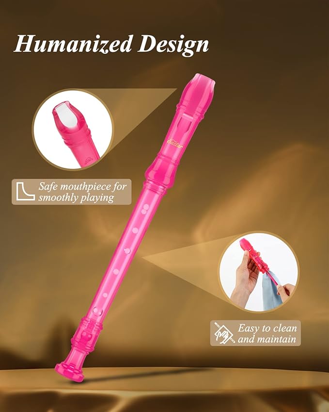 Eastar Soprano Recorder Instrument for Kids Students Beginners, German fingering C Key with Cleaning Kit, Storage Bag, Fingering Chart, ERS-1GP, Pink, School-Approved