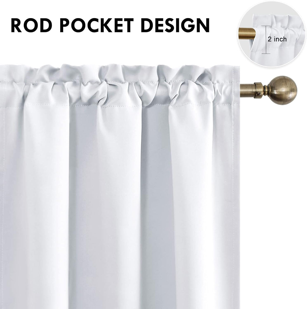 DWCN Blackout Curtains Room Darkening Thermal Insulated Bedroom Curtains Window Treatments, 42 x 45 inches Long, Set of 2 Greyish White Rod Pocket Drapes