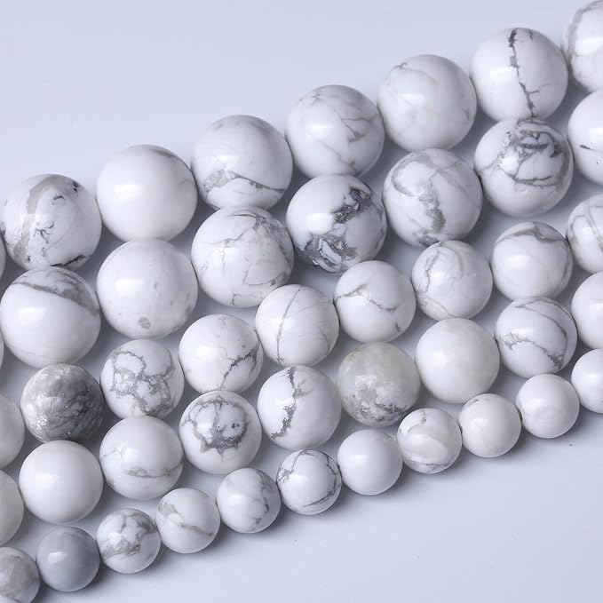 32pcs 12mm AAA Natural Stone Beads White Howlite Turquoises Round Loose Beads for Jewelry Making DIY Bracelet (White Howlite Turquoises, 12mm)