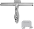 12" Silver Shower Squeegee with Hammered Handle & Waterproof Hook for Glass Doors, Silicone Bathroom Tile Wall and Car Window - Streak-Free Handheld Squeegee