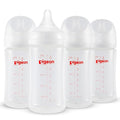 Pigeon PP Nursing Bottle Wide Neck, Anti-Colic, Streamlined Body, Natural Feel, Easy to Clean, 8.1 Oz(Pack of 4), Includes 4pcs M Nipples (3m+)