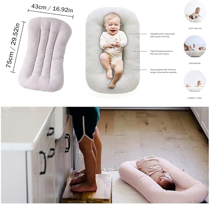 Baby Lounger Pillow, Infant Lounger for 0-24 Months, Soft Cotton and Portable Baby Lounger for Home (Yellow)