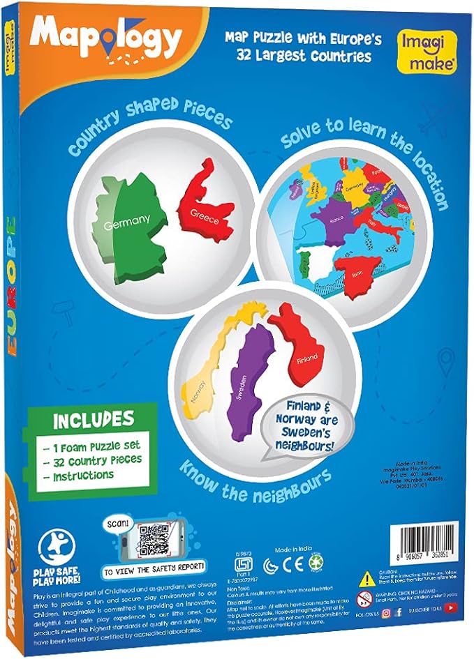 Imagimake Mapology Europe Map Puzzle - Geography for Kids - Learning & Educational Toys - Puzzles for Kids Ages 4-8, Gift for Gift for 4, 5, 6, 7, 8 Year Old