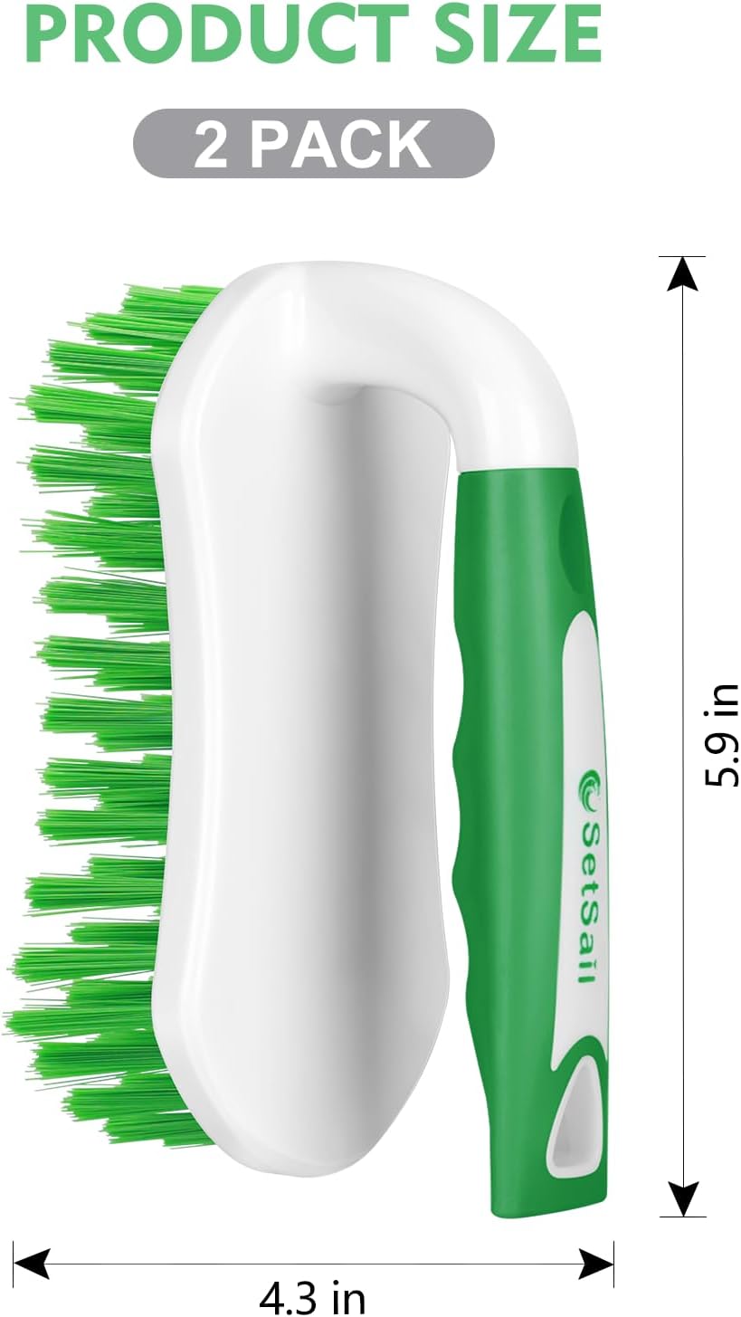 SetSail Scrub Brush, Heavy-Duty Scrub Brushes for Cleaning with Stiff Bristles Cleaning Brush for Shower, Bathroom, Carpet, Kitchen and Bathtub Scrubber - 2 Pack Green