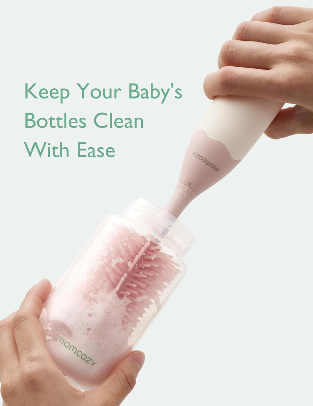 Momcozy Bottle Brush Kit, Innovative Push-Press Design for Better Cleaning - Baby Bottle Cleaner Brush for Baby Bottle, Breast Pumps, Nipples, and More - Can Generate Foam for Better Cleaning, Pink