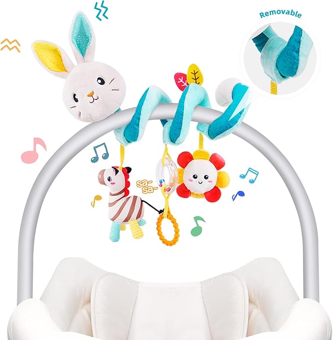 Koty Car Seat Toys, Infant Spiral Plush Toys, Baby Stroller Toys Hanging Crib Activity Toy for CarSeat Crib Bed Stroller, Rabbit Hanging Rattle Gifts for Babies 0-6 Months（Rabbit）