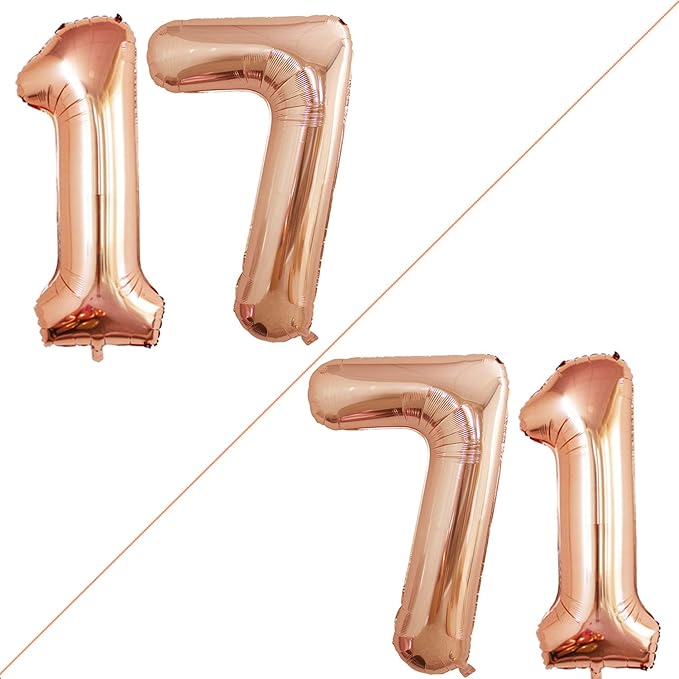 GOER Number 17 Balloons for 17th Birthday Sweet 17 Party Decorations,42 Inch Jumbo Foil Helium 71 Balloons for 71st Birthday Party Decoration (Champagne Gold)