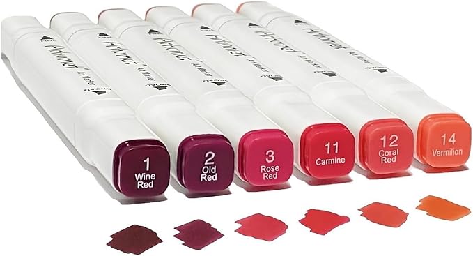 6 Colors Red Rose Flower Colors Alcohol Markers Set, Dual Tips Art Markers Drawing Sketched Double Tipped for Adults Beginner Kids (Red)