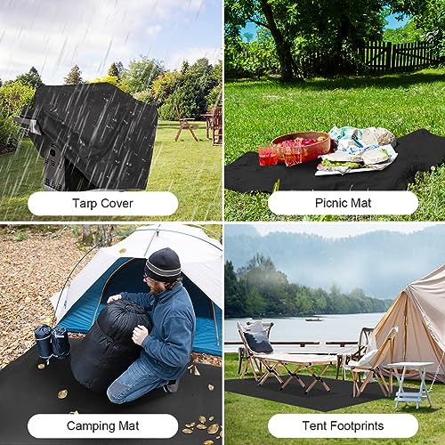 Black Waterproof Tarp Cover for Outdoor: Multi-Purpose Oxford Tarpaulin with Reinforced Webbing Loops for Camping Boat Pool Roof Tent - Durable and Tear Resistant (5ftx10ft) - size: 5x10ft