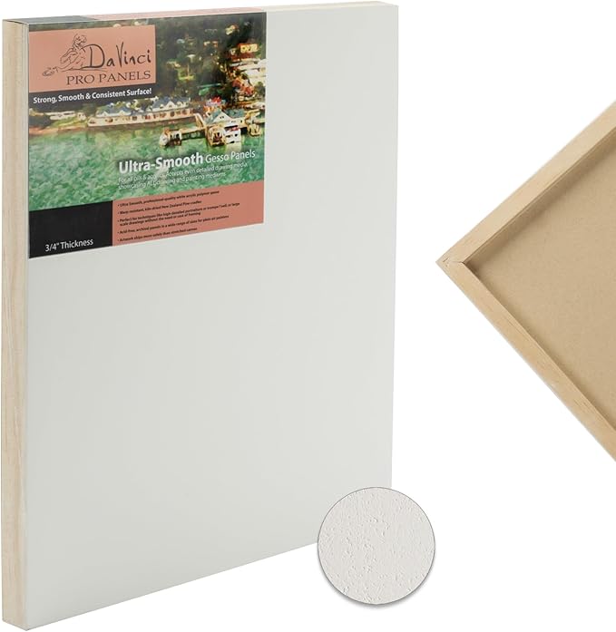 Da Vinci Pro Ultra Smooth Wood Canvas Gesso Board - 3/4" Deep, 11x14 Single White Acrylic Polymer Gesso Panels for Painting Fine Portraits and Ultra Fine Detail Illustrations and Artwork