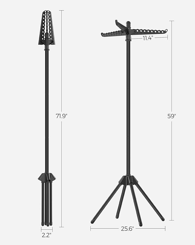 SONGMICS Clothes Drying Rack, 59-Inch Folding Laundry Drying Rack with 3 Rotatable Arms for Hangers, 4 Legs, Stainless Steel, for 27 Pieces of Clothes, Black ULLR510B01