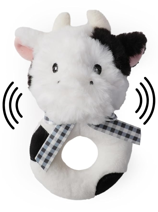 Bearington Collection Lil' Gilly 5.5 in Cow Baby Rattle - Baby - Plush Rattles Gift for Newborn