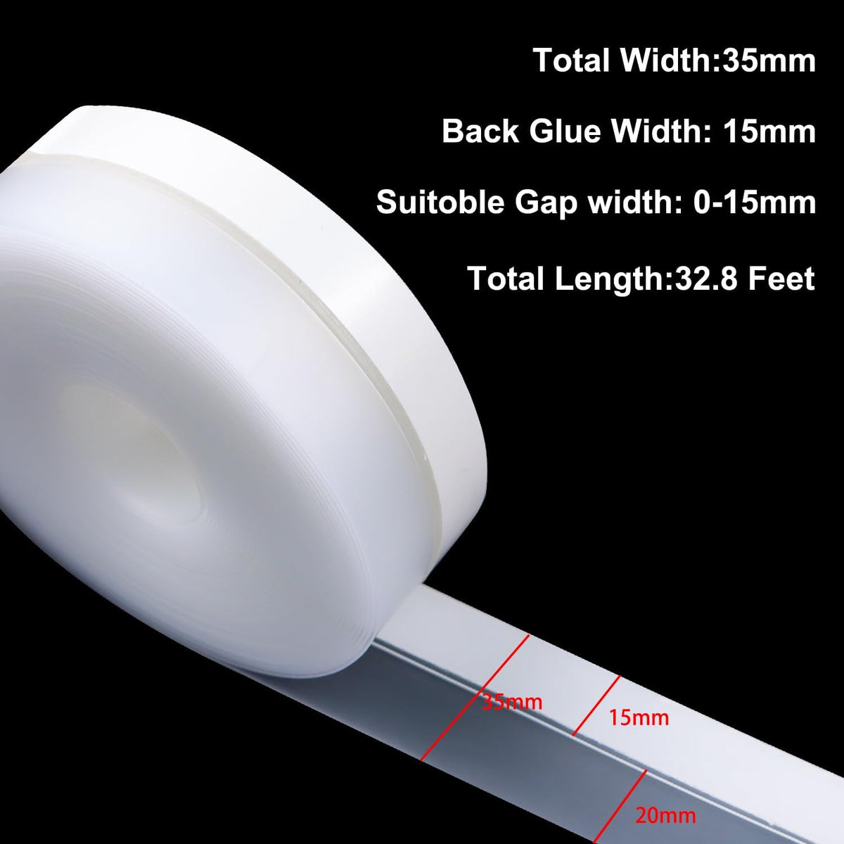 FOURGUN Silicone Weather Stripping Seal Door Tape 35 MM * 33FT Insulates Soundproofs Perfect for Door Frames Windows Bathroom Shower Glass Gaps Blocks Cold Air Rain