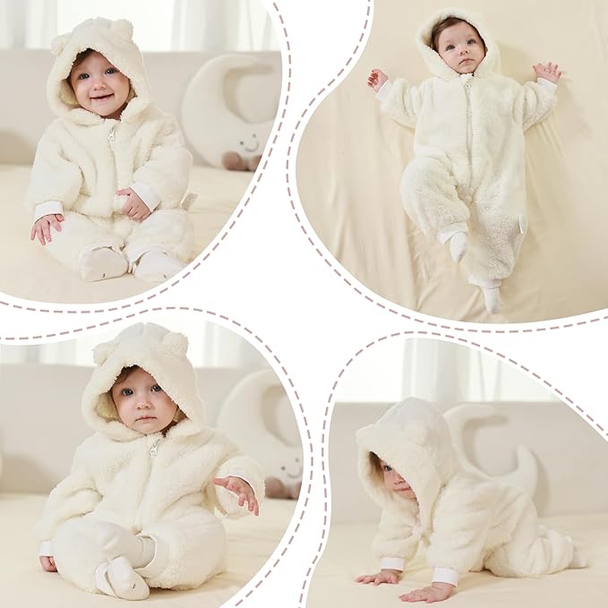 Newborn Baby Bear Outfit Suit Girls Boys Fleece Jumpsuit Romper Hooded Winter Snowsuit Clothes