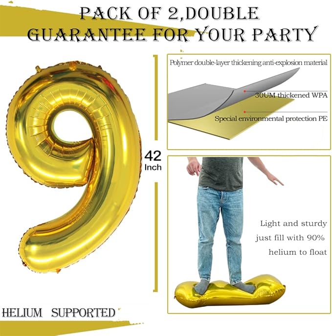 GOER Number 90 Balloons for 90th Birthday Party Decorations,42 Inch Jumbo Foil Helium Balloons for 90th Anniversary (Gold)