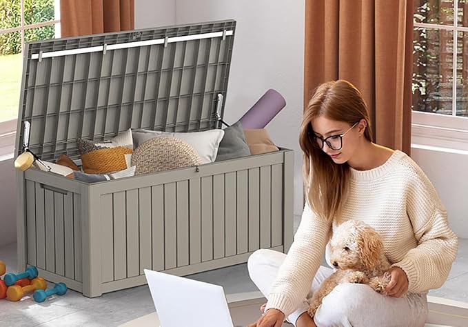 Mars Villa 120 Gallon Outdoor Storage Box, Waterproof Deck Box, Large Outside Storage Bin for Patio Furniture Cushions, Pool Supplies, Garden Tools, Weatherproof, Grey