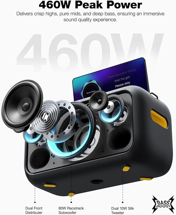 Karaoke Machine for Adults, with Lyrics Display Built-in 13.3" Screen, Truly All in One Karaoke Machine with 2 Wireless Microphone (Hidden & Self Charging), 460W Bluetooth Speaker for Party, TV