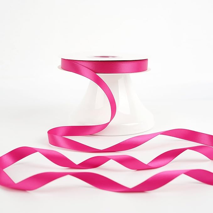HUIHUANG Hot Pink Satin Ribbon 1/2 inch X 50 Yards Continuous Fuchsia Double-Faced Satin Ribbon for Gift Wrapping, Bows, DIY Crafts, Flower Bouquet, Wedding Bridal Shower Decor, Flower Crown