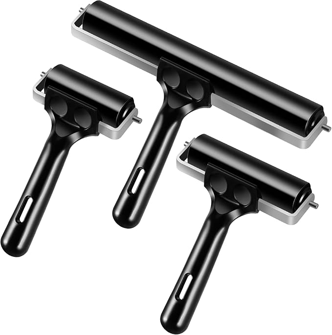 3 Pack Brayer Rollers for Crafting, Vinyl Rubber Roller Brayers, Printmaking Brayer Rollers for Cricut Maker, Gluing, Printing, Inking and Stamping(Black)