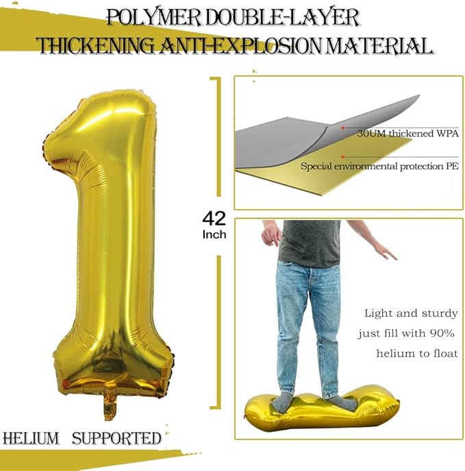 GOER Number 10 Balloons for 10th Birthday Party Decorations,42 Inch Jumbo Foil Helium Balloons for 10th Anniversary (Gold)