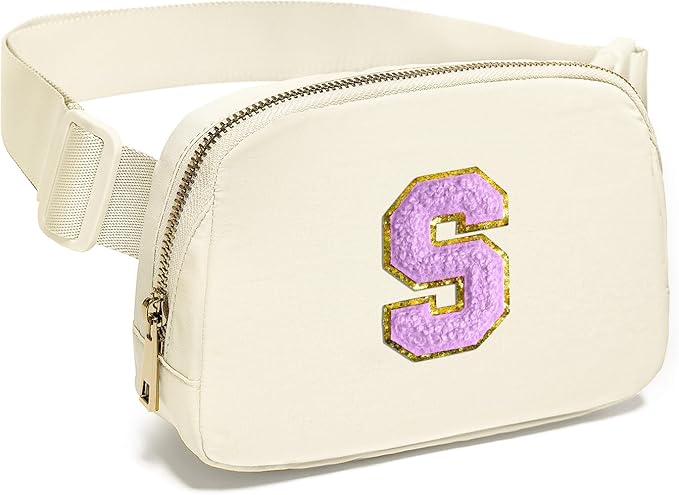 Gitus Gifts for 8 9 10 11 12 Year Old Girls Belt Bag Fanny Pack Crossbody Bags with Initial Letter Patch Cute Stuff Birthday Gifts for Teen Girls Women Personalized Trend Stuff (Ivory-S)