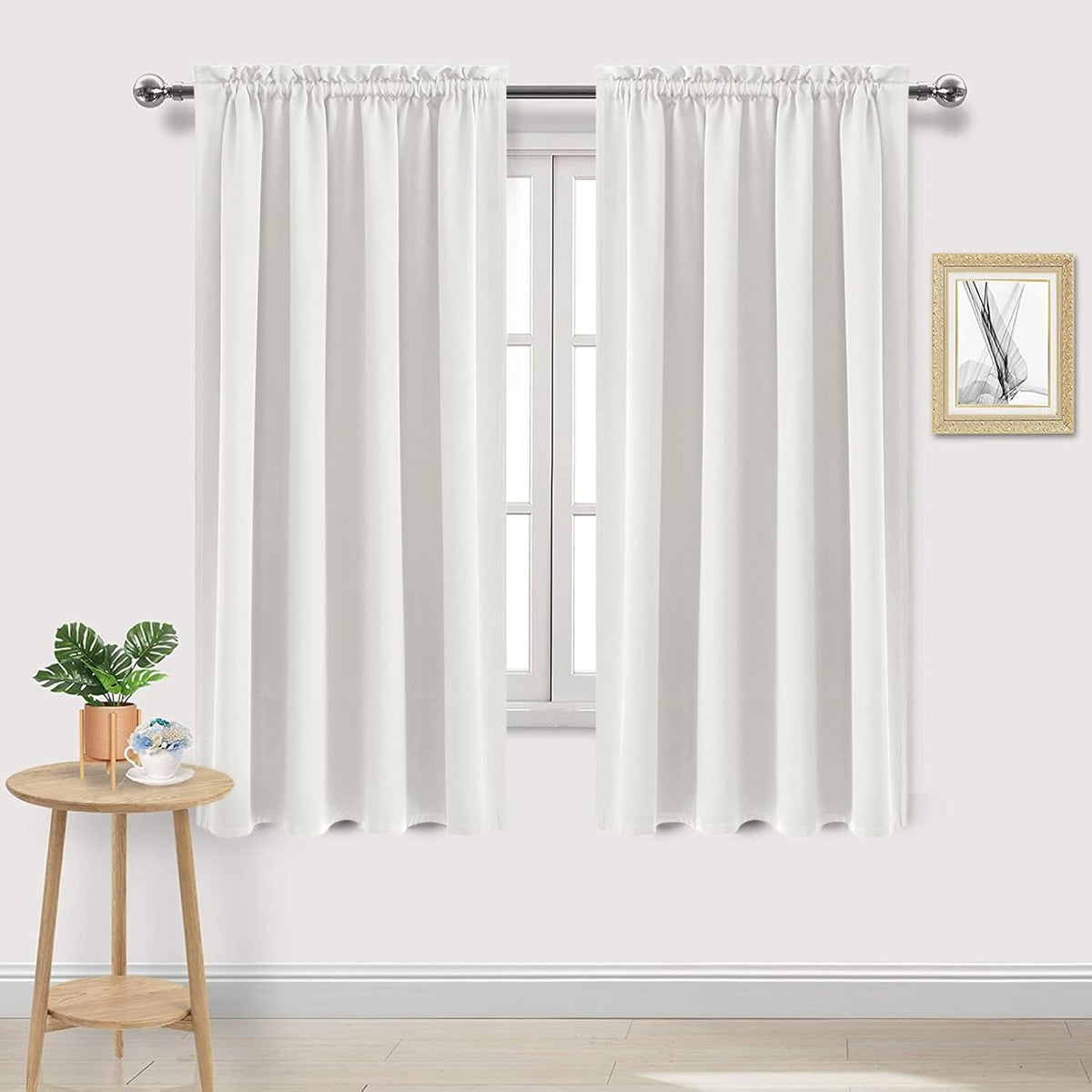 DWCN Blackout Curtains Thermal Insulated, Energy Saving & Noise Reducing Bedroom and Living Room Curtains, Ivory, W 52x L 63 Inch, Set of 2 Rod Pocket Curtain Panels