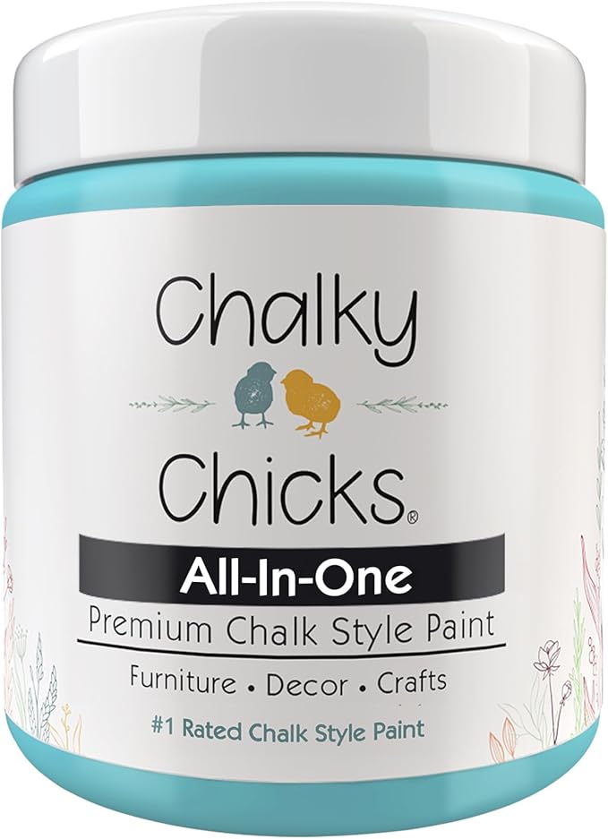 Chalky Chicks All-in-One Chalk Paint for Furniture or Cabinet - 4 Fl Oz - Matte Finish Aqua Bay (Aqua Blue) for Metal, Wood Furniture Paint - No Sanding All-in-One for Home Decor & Crafts, USA Made