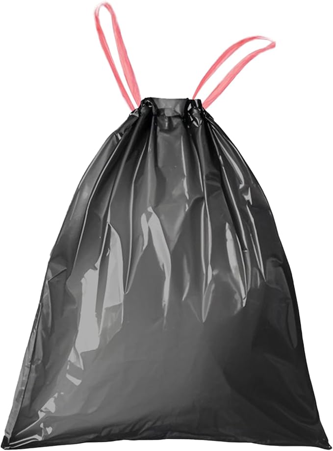 Small 4 Gallon Trash Bags for Bathroom & Bedroom, Drawstring Garbage Bags for Office Desk, Vanity, Pack of 83, 43x46cm, 4.05g/pcs, Unscented, Black