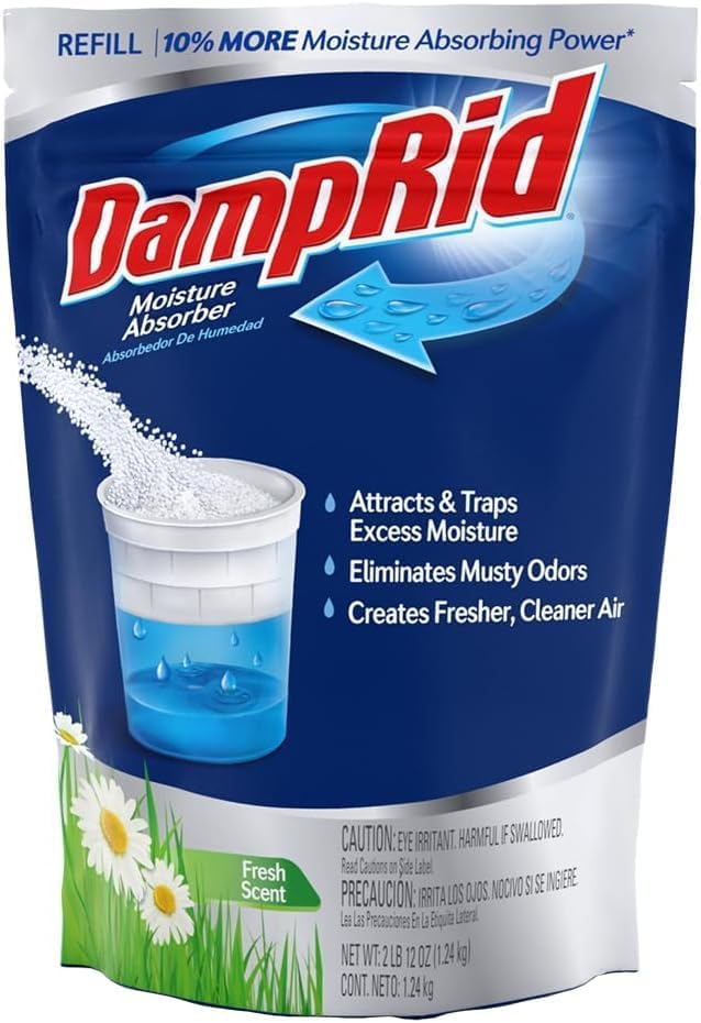 Damp Rid Refillable Moisture Absorber, Includes Single Damp Rid Fresh Scent 11oz. Cup & 44oz. Refill Bag - Moisture Absorbers for Closet, 10% More Absorbing Power*, Cleaner Air - ILIOS Packaging.
