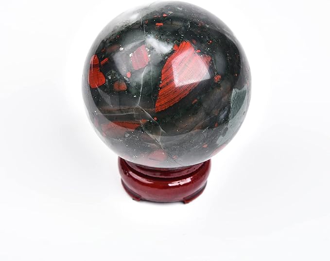 JIC Gem Large Healing Crystal Ball with Decoation Stand African Bloodstone Gemstone Sphere Ball for Meditation Energy Reiki Ball (90-100mm)