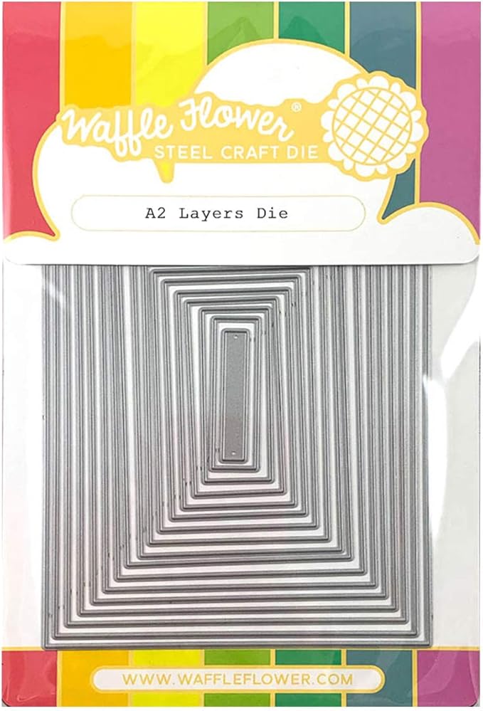 Waffle Flower A2 Layers Die - Set of 17 Nesting Rectangle Panel Mat Layer Craft Cutting Dies for Cardmaking; Sized at 4-1/4" x 5-1/2" Down; 1/8" min. Border Between Next-Door Layers