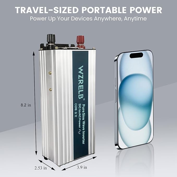 WZRELB 500W Pure Sine Wave Inverter 12V DC to 110V 120V AC Power Converter with LED Display, Off-Grid Portable Power Inverter with 2 AC Outlets for Home, RV, Truck, Camping