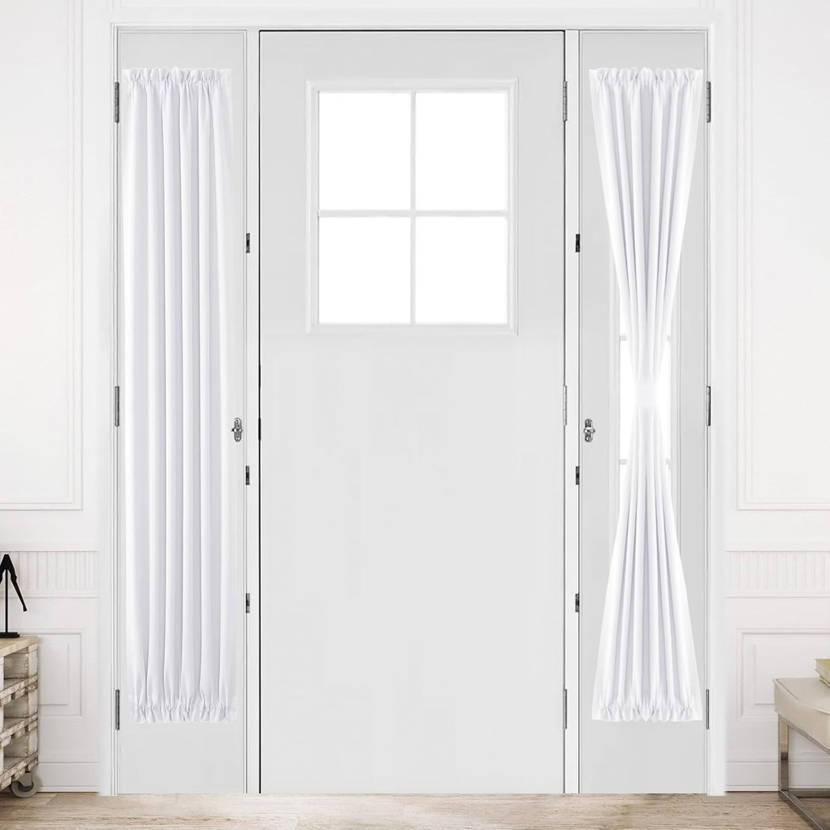 DWCN French Door Curtains – Rod Pocket Thermal Curtain for Window/Patio Doors/Doorways/Classroom/Kitchen for Privacy, 12W by 72L Inches, 1 Panel with Tieback, Pure White