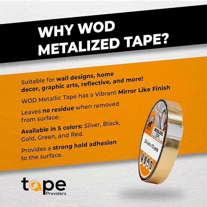 WOD MPFT2 Red Metalized Polyester Mylar Film Tape with Acrylic Adhesive, 6 inch x 72 yds. Vibrant Mirror Red Tape, Decor Tape for Detailing Accent Wall, Graphic Arts, Car and Boat Trim